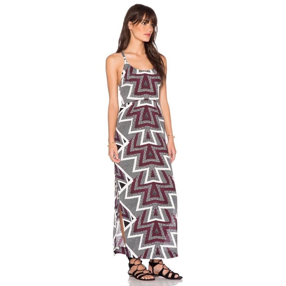 Free People Geometric Midi Dress - Gray and Burgundy